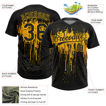 Load image into Gallery viewer, Custom Black Gold 3D Pattern Dripping Splatter Art Two-Button Unisex Softball Jersey