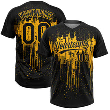 Load image into Gallery viewer, Custom Black Gold 3D Pattern Dripping Splatter Art Two-Button Unisex Softball Jersey
