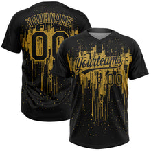 Load image into Gallery viewer, Custom Black Old Gold 3D Pattern Dripping Splatter Art Two-Button Unisex Softball Jersey
