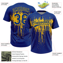 Load image into Gallery viewer, Custom Royal Yellow 3D Pattern Dripping Splatter Art Two-Button Unisex Softball Jersey