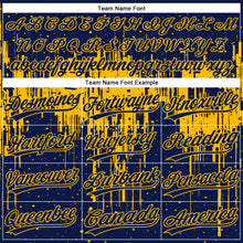 Load image into Gallery viewer, Custom Navy Gold 3D Pattern Dripping Splatter Art Two-Button Unisex Softball Jersey