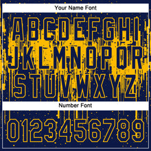 Load image into Gallery viewer, Custom Navy Gold 3D Pattern Dripping Splatter Art Two-Button Unisex Softball Jersey
