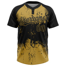 Load image into Gallery viewer, Custom Black Old Gold 3D Pattern Abstract Splatter Grunge Art Two-Button Unisex Softball Jersey