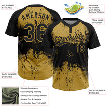 Load image into Gallery viewer, Custom Black Old Gold 3D Pattern Abstract Splatter Grunge Art Two-Button Unisex Softball Jersey