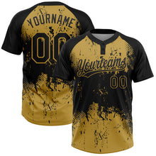 Load image into Gallery viewer, Custom Black Old Gold 3D Pattern Abstract Splatter Grunge Art Two-Button Unisex Softball Jersey