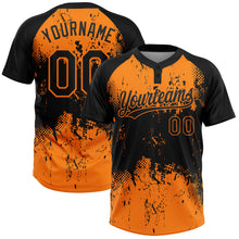 Load image into Gallery viewer, Custom Black Bay Orange 3D Pattern Abstract Splatter Grunge Art Two-Button Unisex Softball Jersey
