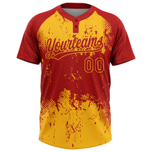 Load image into Gallery viewer, Custom Red Gold 3D Pattern Abstract Splatter Grunge Art Two-Button Unisex Softball Jersey