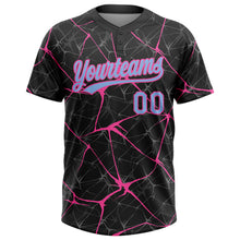 Load image into Gallery viewer, Custom Black Light Blue-Pink 3D Pattern Abstract Network Two-Button Unisex Softball Jersey