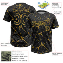 Load image into Gallery viewer, Custom Black Old Gold 3D Pattern Abstract Network Two-Button Unisex Softball Jersey