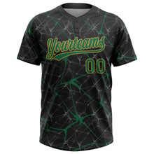 Load image into Gallery viewer, Custom Black Kelly Green-Old Gold 3D Pattern Abstract Network Two-Button Unisex Softball Jersey
