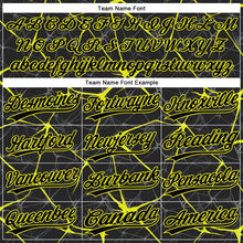 Load image into Gallery viewer, Custom Black Neon Yellow 3D Pattern Abstract Network Two-Button Unisex Softball Jersey