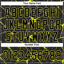 Load image into Gallery viewer, Custom Black Neon Yellow 3D Pattern Abstract Network Two-Button Unisex Softball Jersey