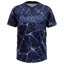 Load image into Gallery viewer, Custom Navy Light Blue 3D Pattern Abstract Network Two-Button Unisex Softball Jersey