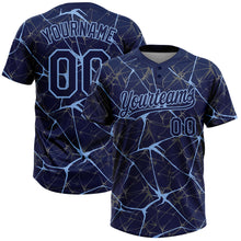 Load image into Gallery viewer, Custom Navy Light Blue 3D Pattern Abstract Network Two-Button Unisex Softball Jersey