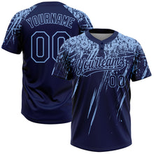 Load image into Gallery viewer, Custom Navy Light Blue 3D Pattern Abstract Sharp Shape Two-Button Unisex Softball Jersey