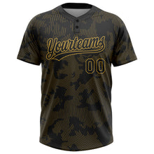Load image into Gallery viewer, Custom Black Old Gold 3D Pattern Curve Lines Two-Button Unisex Softball Jersey