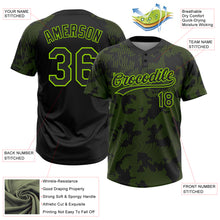 Load image into Gallery viewer, Custom Black Neon Green 3D Pattern Curve Lines Two-Button Unisex Softball Jersey