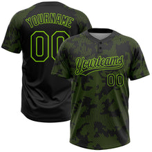 Load image into Gallery viewer, Custom Black Neon Green 3D Pattern Curve Lines Two-Button Unisex Softball Jersey