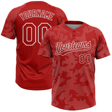 Load image into Gallery viewer, Custom Red White 3D Pattern Curve Lines Two-Button Unisex Softball Jersey