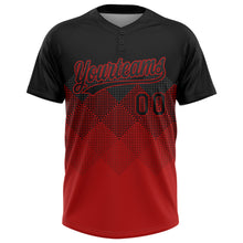 Load image into Gallery viewer, Custom Black Red 3D Pattern Gradient Square Shapes Two-Button Unisex Softball Jersey