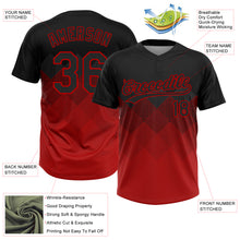 Load image into Gallery viewer, Custom Black Red 3D Pattern Gradient Square Shapes Two-Button Unisex Softball Jersey