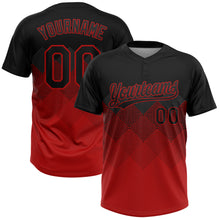 Load image into Gallery viewer, Custom Black Red 3D Pattern Gradient Square Shapes Two-Button Unisex Softball Jersey