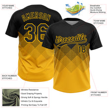 Load image into Gallery viewer, Custom Black Gold 3D Pattern Gradient Square Shapes Two-Button Unisex Softball Jersey