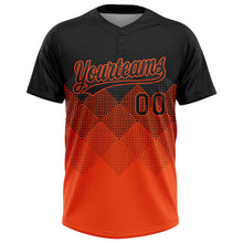 Load image into Gallery viewer, Custom Black Orange 3D Pattern Gradient Square Shapes Two-Button Unisex Softball Jersey