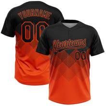 Load image into Gallery viewer, Custom Black Orange 3D Pattern Gradient Square Shapes Two-Button Unisex Softball Jersey