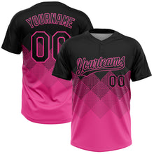 Load image into Gallery viewer, Custom Black Pink 3D Pattern Gradient Square Shapes Two-Button Unisex Softball Jersey