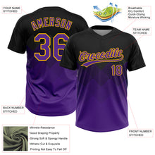 Load image into Gallery viewer, Custom Black Purple-Gold 3D Pattern Gradient Square Shapes Two-Button Unisex Softball Jersey