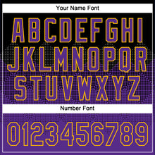 Load image into Gallery viewer, Custom Black Purple-Gold 3D Pattern Gradient Square Shapes Two-Button Unisex Softball Jersey