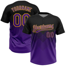 Load image into Gallery viewer, Custom Black Purple-Gold 3D Pattern Gradient Square Shapes Two-Button Unisex Softball Jersey