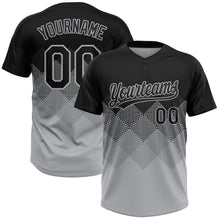 Load image into Gallery viewer, Custom Black Gray 3D Pattern Gradient Square Shapes Two-Button Unisex Softball Jersey