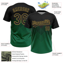 Load image into Gallery viewer, Custom Black Kelly Green-Old Gold 3D Pattern Gradient Square Shapes Two-Button Unisex Softball Jersey