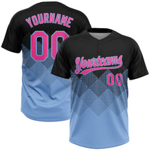 Load image into Gallery viewer, Custom Black Pink-Light Blue 3D Pattern Gradient Square Shapes Two-Button Unisex Softball Jersey
