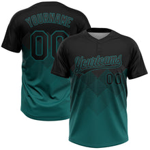 Load image into Gallery viewer, Custom Black Teal 3D Pattern Gradient Square Shapes Two-Button Unisex Softball Jersey
