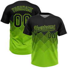Load image into Gallery viewer, Custom Black Neon Green 3D Pattern Gradient Square Shapes Two-Button Unisex Softball Jersey