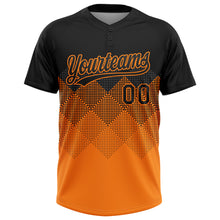 Load image into Gallery viewer, Custom Black Bay Orange 3D Pattern Gradient Square Shapes Two-Button Unisex Softball Jersey