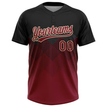 Load image into Gallery viewer, Custom Black Crimson-City Cream 3D Pattern Gradient Square Shapes Two-Button Unisex Softball Jersey