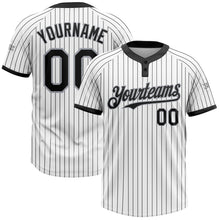 Load image into Gallery viewer, Custom White Black Pinstripe Gray Two-Button Unisex Softball Jersey