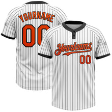 Load image into Gallery viewer, Custom White Black Pinstripe Orange Two-Button Unisex Softball Jersey