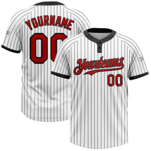 Load image into Gallery viewer, Custom White Black Pinstripe Red Two-Button Unisex Softball Jersey