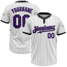 Load image into Gallery viewer, Custom White Black Pinstripe Purple Two-Button Unisex Softball Jersey