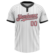 Load image into Gallery viewer, Custom White Black Pinstripe Medium Pink Two-Button Unisex Softball Jersey