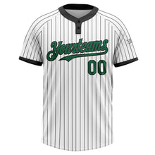 Load image into Gallery viewer, Custom White Black Pinstripe Kelly Green Two-Button Unisex Softball Jersey