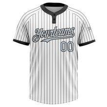 Load image into Gallery viewer, Custom White Black Pinstripe Silver-Black Two-Button Unisex Softball Jersey
