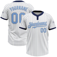 Load image into Gallery viewer, Custom White Navy Pinstripe Light Blue-Gray Two-Button Unisex Softball Jersey