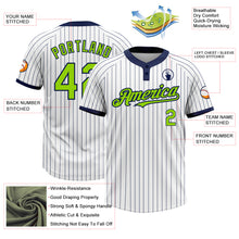 Load image into Gallery viewer, Custom White Navy Pinstripe Neon Green Two-Button Unisex Softball Jersey