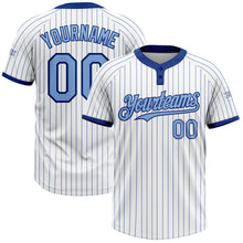 Load image into Gallery viewer, Custom White Royal Pinstripe Light Blue Two-Button Unisex Softball Jersey